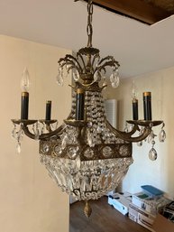 Brass-tone Crystal Teardrop 6-arm Chandelier