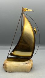 DeMott Signed Brass & Onyx Sailboat Figurine