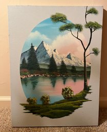 Russ Bengtson Original Oil On Canvas - Mountain On The Lake
