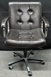 Leather Cushioned Adjustable Office Chair On Wheels - Made In Norway