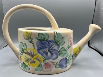 Hand Painted Ceramic Watering Can Decor - Made In Italy