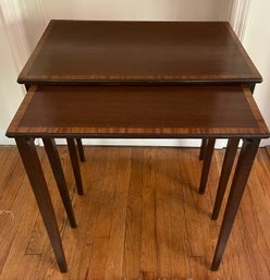 Solid Wood Inlaid Trim Nesting Tables - 2 Total