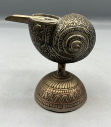 Vintage Metal Engraved Peacock Pattern Ashtray Bell