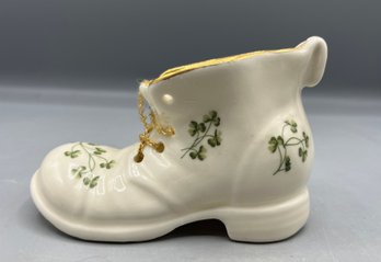 Handmade Porcelain Shamrock Pattern Shoe Figurine - Made In Galway Ireland