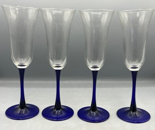 Cobalt Blue Glass Stemware Champagne Set - 4 Total