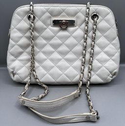 DKNY White Leather Quilted Handbag With Chain Straps