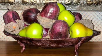 Decorative Metal Bowl With Faux Pears & Acorns - Made In India