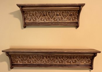 Decorative Wooden Metal Embossed Floating Wall Shelves - 2 Total