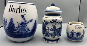 Delft Blue Canister Set - 3 Total - Made In Holland And Germany