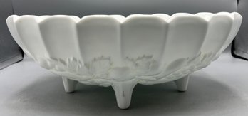 Milk Glass Fruit Pattern Footed Bowl