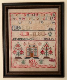 Antique 1903 Needlepoint Sampler Framed