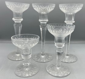 Cut Crystal Candlestick Holder Set - 5 Total