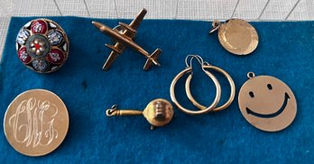 Gold Tone Jewelry Lot Of Pins, Earrings & Necklace Charms