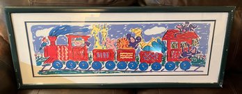 Sally Huss Pencil Signed - Animal Train Lithograph Framed