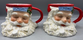 Possible Dreams 1994 Hand Painted Ceramic Santa Claus Mugs - 2 Total