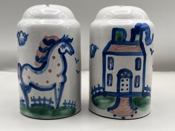 Hand Painted Pottery Salt And Pepper Shaker Set - 2 Total