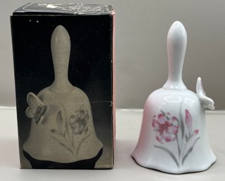 Jasco Fine Bisque Porcelain Petals & Wings Pattern Bell - Box Included - Made In Taiwan #970