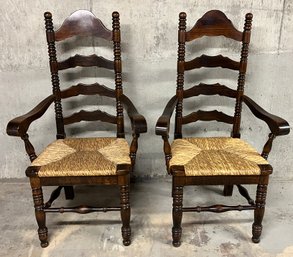 Solid Wood Wicker Dining Arm Chairs - 2 Total