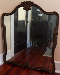 Antique Large Wood Frame Mirror With Floral Ornate Detailing