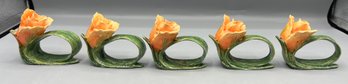 Hand Painted Resin Floral Style Napkin Rings - 7 Total - Made In The Philippines