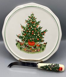 Pflaltzgraff Christmas Heritage Cheese Tray With Sculpted Slicer