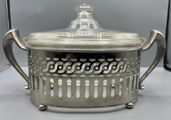 Royal Rochester Silver Plated Serving Bowl With Handles And Glass Insert