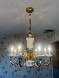 Porcelain And Brass Mid Century Chandelier