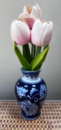 Faux Tulips In Blue And White Vase