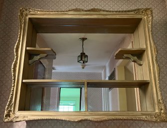 Wooden Frame Style Wall Mirror With Shelves