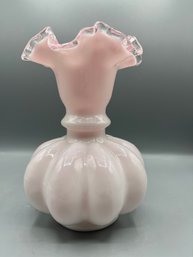 Vintage Fenton Peach Crest Milk Glass Melon Vase