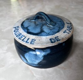 Poubelle De Table Blue Glazed Ceramic Pottery Lidded Jar