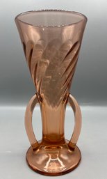 Pink Depression Glass Optic Swirl Glass Vase With Handles