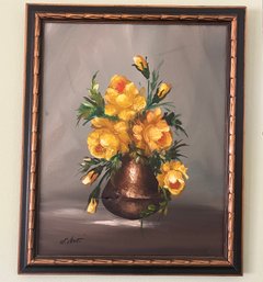 Artist Signed Oil On Canvas Framed - Floral Bouquet