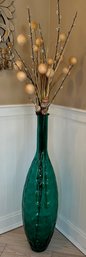 Decorative Glass Floor Vase With Assorted Faux Flowers