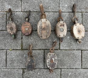 Vintage Wooden Block And Tackles - 7 Total