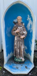 St. Francis Holding The Cross And Birds- 2 Piece Outdoor Cement Statue