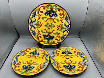 Maxcera Hand Painted Yellow Talavera Ceramic Plate Set - 3 Total