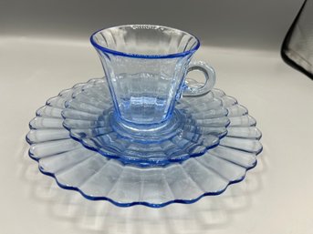 Imperial Blue Pillar Flute Depression Glass Teacup Set - 3 Piece Set