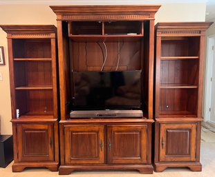 Wood Entertainment Center With Many Shelves- 3 Pieces