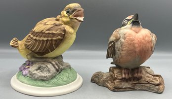 Boehm Porcelain Bird Figurines - Baby Goldfinch/Fledgling Red Poll - Made In USA - 2 Total