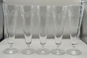 Etched Crystal Champagne Flute Set - 5 Total