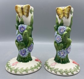 Portmerion Botanic Garden Countertop Collection Ceramic Candlestick Holders - 2 Total