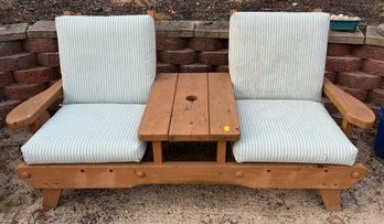 Outdoor Wooden Double Seated Chair & Outdoor Wooden Lounge Chair - Cushions Included