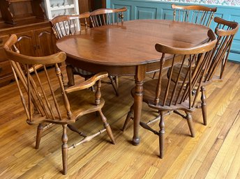 Ethan Allen Solid Wood Dining Table With 6 Chairs - Leaf Included