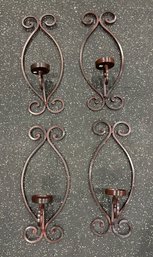 Decorative Wrought Iron Pillar Candle Wall Sconces - 4 Total