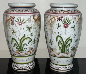 Hand Painted Porcelain Vase Set - 2 Total - Made In Portugal