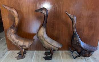 Hand Carved Wooden Duck Statues - 3 Total - Made In Indonesia