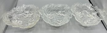 Decorative Glass Grape Pattern Bowls - 3 Total