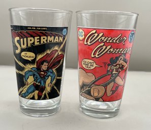 Superhero Pint Glass Set - 2 Total - Wonder Woman / Superman