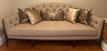 Schnadig Furniture Wooden Tufted Cushioned Curved Loveseat With Throw Pillows Included